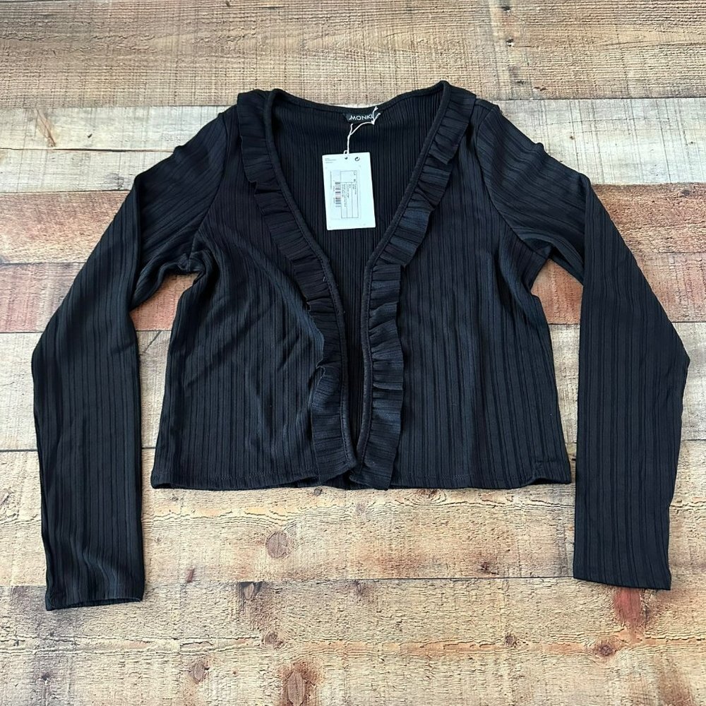 Monki Tonis Jersey ribbed knit cropped cardigan in black -XS